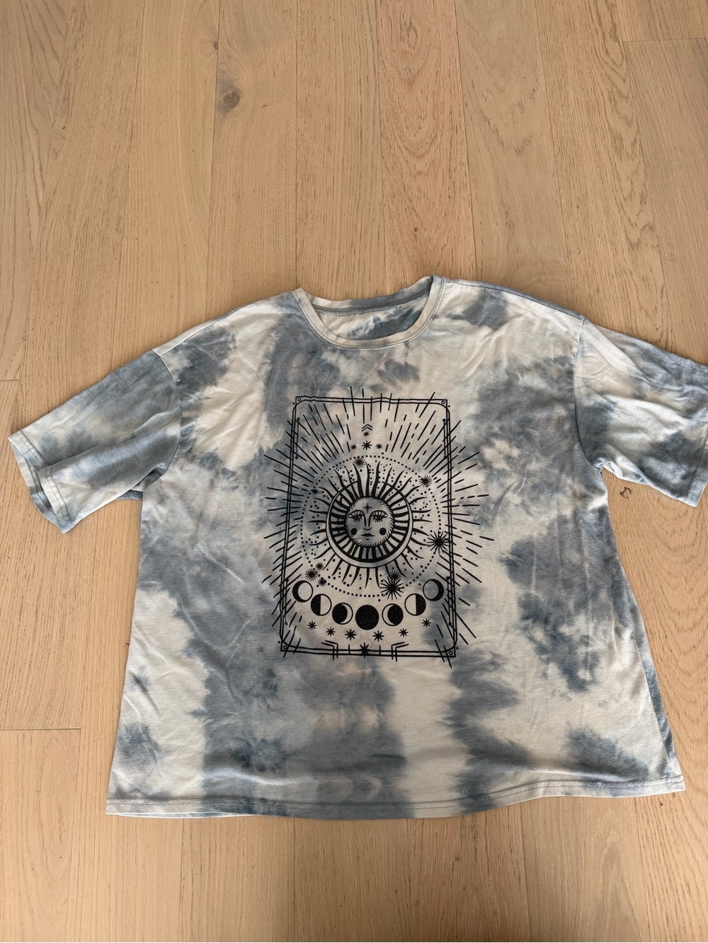 Tie-Dye Sun & Moon Graphic T-Shirt - Blue/White
